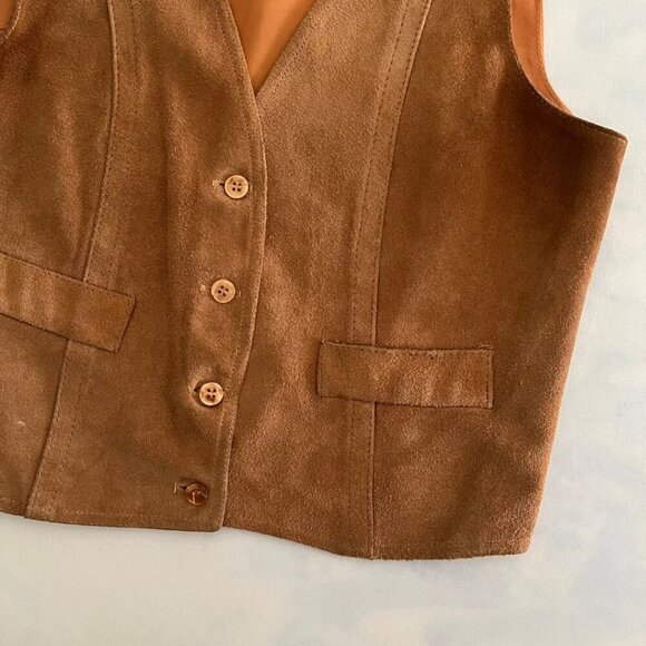 Winlit VTG Tan Camel Suede Leather Adjustable Waistcoat Vest - Picture 4 of 7
